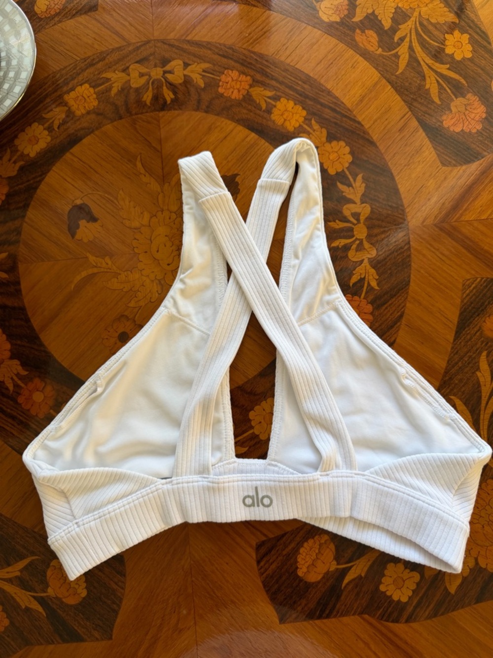 ALO Yoga White Crossback Ribbed Sports Bra